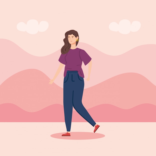 Vector beautiful woman in landscape avatar character