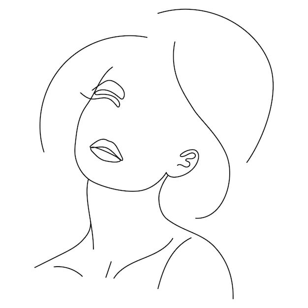 Beautiful woman line art vector portrait