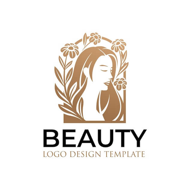 Beautiful Woman Logo With Gold Leaves and Flowers