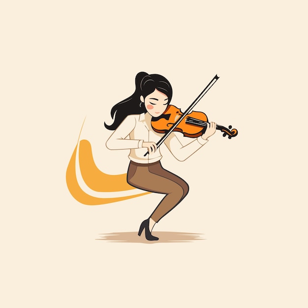 Beautiful woman playing the violin Vector illustration in cartoon style