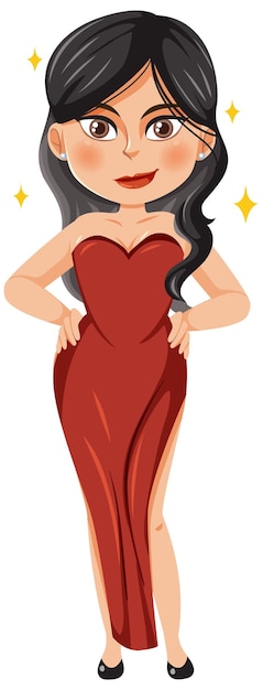 Vector beautiful woman in red dress cartoon character