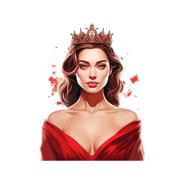 Beautiful woman in red dress wearing crown queen Vector illustration design