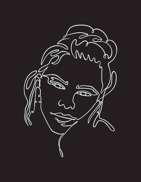 Beautiful woman resting hands on her cheek one line art vector on black background