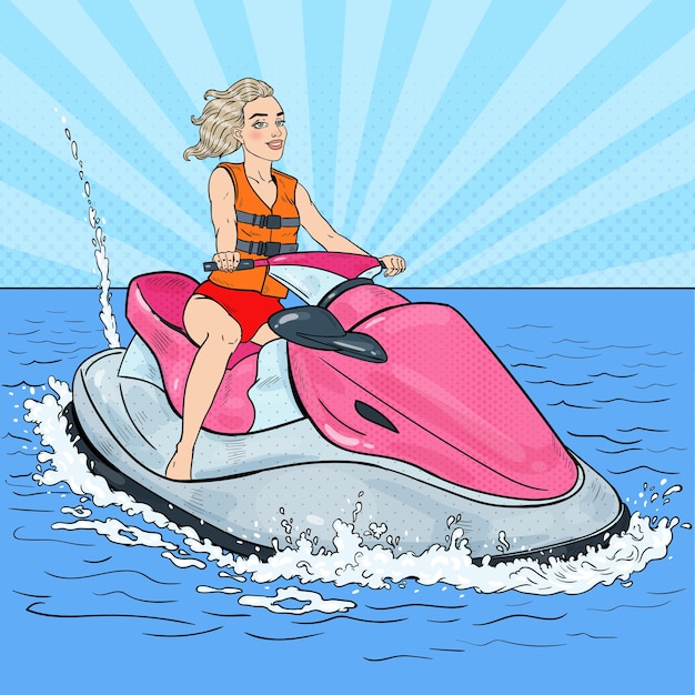 Bella donna che guida jet ski