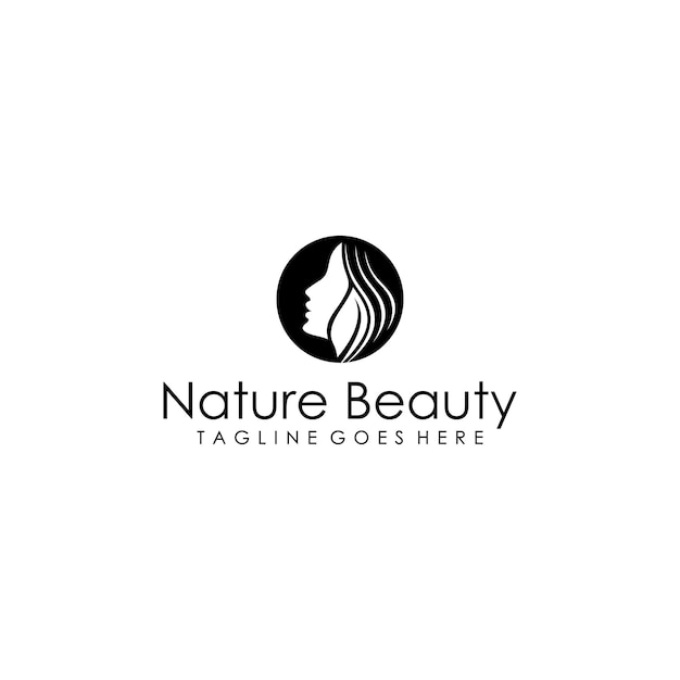 Beautiful woman's face logo design template Hair girl leaf symbol Abstract design concept beauty