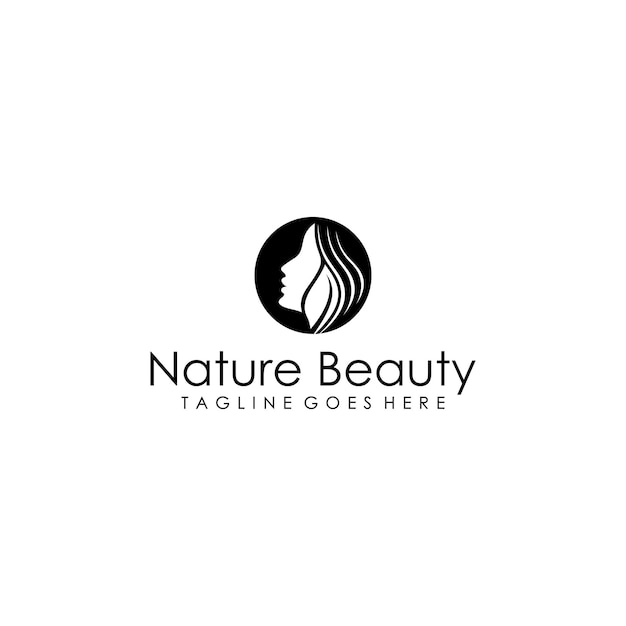 Beautiful woman's face logo design template hair girl leaf symbol abstract design concept beauty