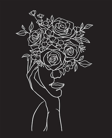 Premium Vector | Beautiful woman's face with flowers black and white ...