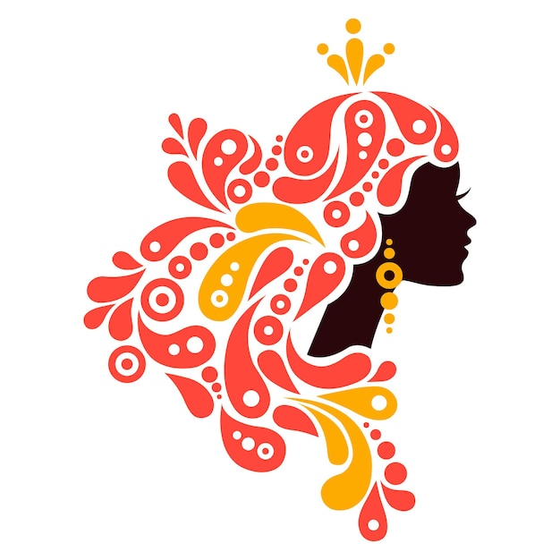 Beautiful woman silhouette. Tattoo of abstract girl hair