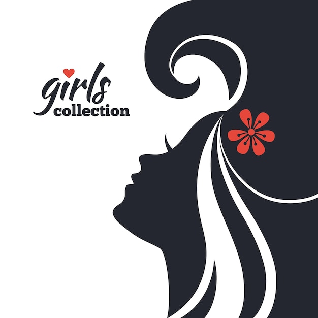 Beautiful woman silhouette with flowers. girls collection