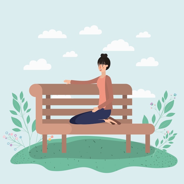 Vector beautiful woman sitting on park chair