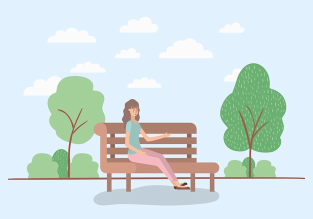 Vector beautiful woman sitting on park chair