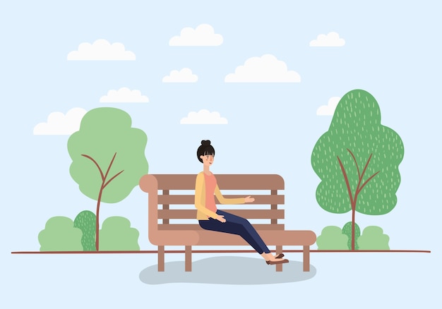 Vector beautiful woman sitting on park chair