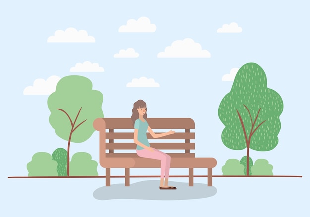 Vector beautiful woman sitting on park chair