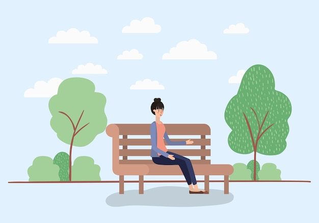 Vector beautiful woman sitting on park chair