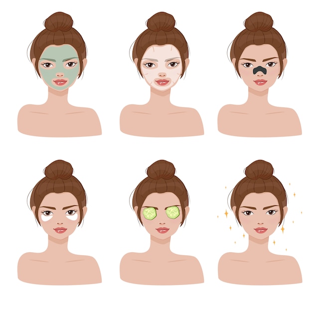 Vector beautiful woman spa face collection