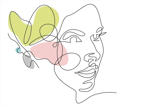 Beautiful woman vector logo design in simple minimal line art style Female face on abstract