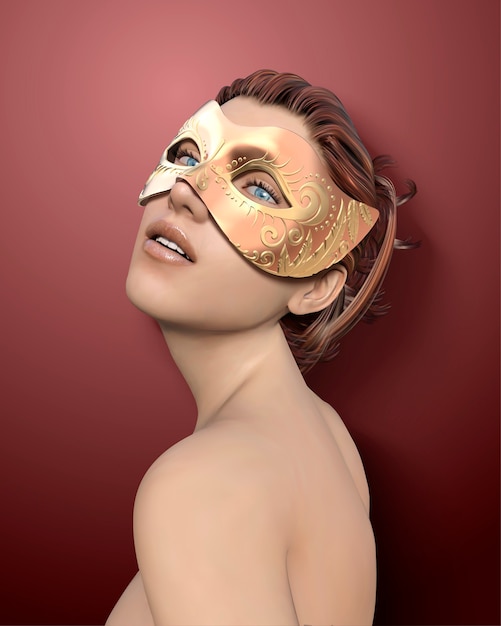 Vector beautiful woman wearing golden mask for masquerade