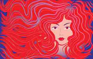 Vector beautiful woman with flowing hair. vector illustration