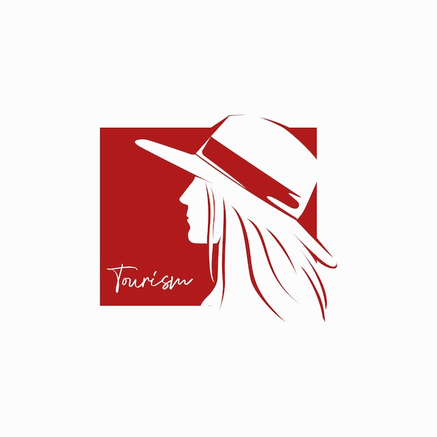 Красивая женщина в шляпе Векторная иллюстрация логотип туризма