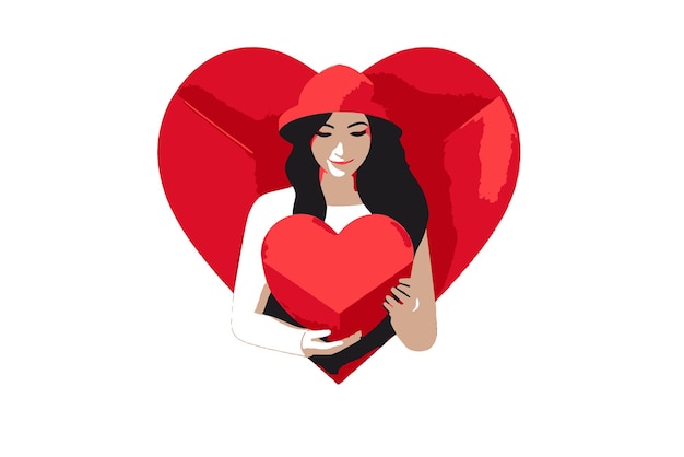 Vector beautiful woman with heart papercraft style flat vector illustrator