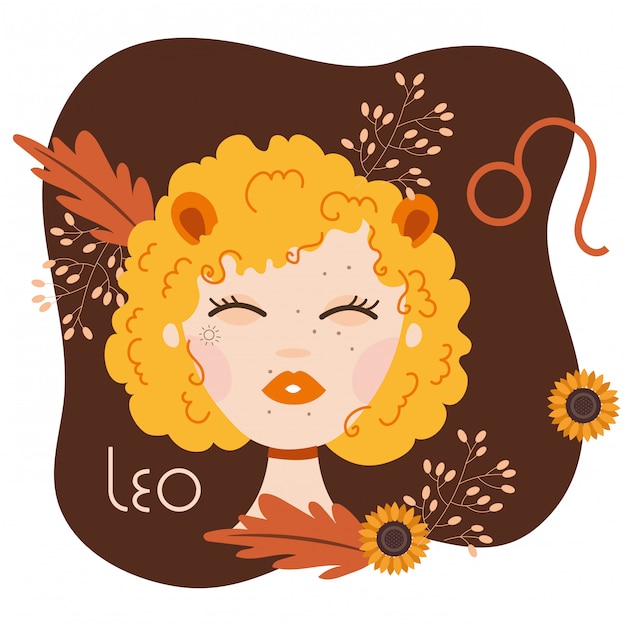 Bella donna con l'illustrazione del segno dello zodiaco di leo