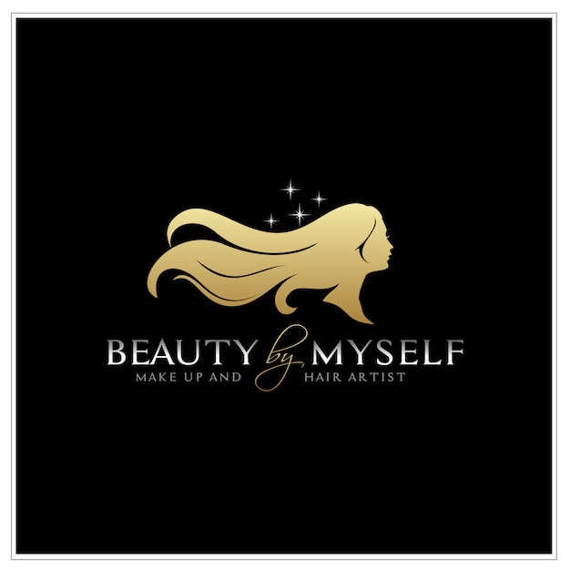 Vector beautiful woman with long hair silhouette logo