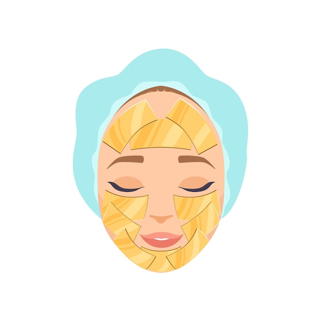 ベクトル 顔の若返りのための化粧品手順ベクトルに保湿マスクを持つ美しい女性