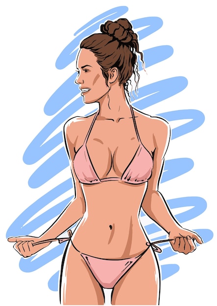 Vector beautiful woman with perfect body in bikini