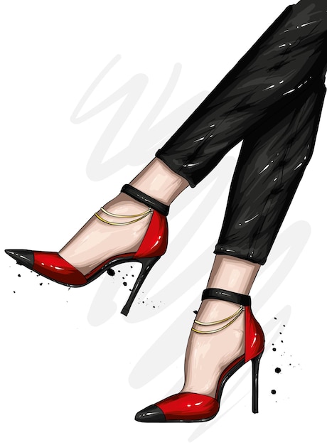 Premium Vector | Beautiful womans legs in stylish trousers and shoes