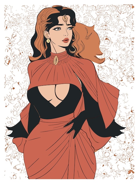 ベクトル 美しい女性キャラクターフラットカラーベクトルイラスト