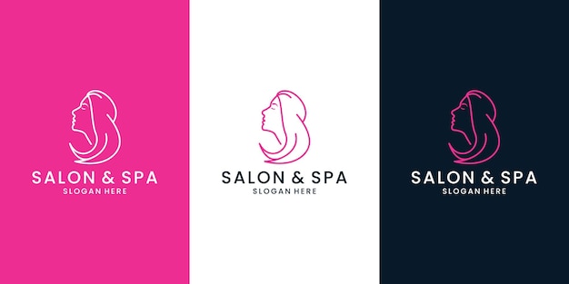 Le belle donne affrontano il design del logo dell'acconciatura per il salone e la spa