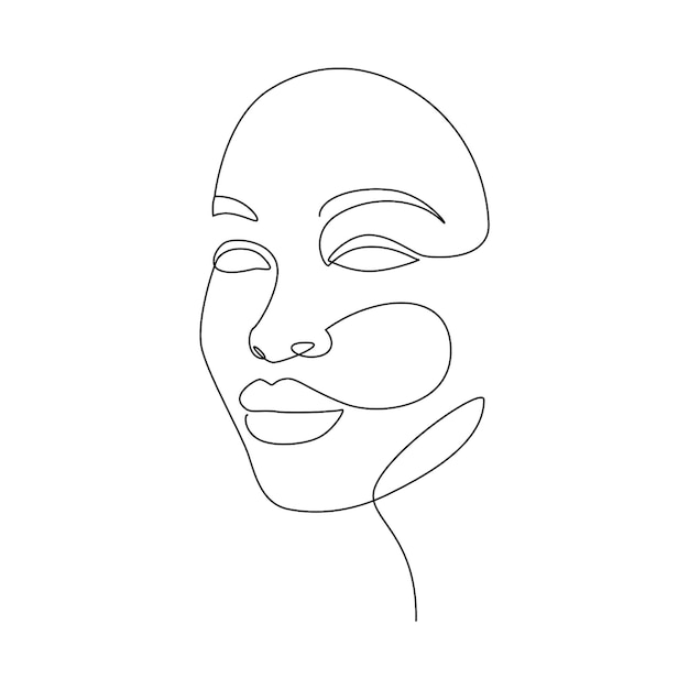 Beautiful women face in one line drawing style. minimalistic modern female portrait for logo, emblem, print, poster and card. abstract vector illustration