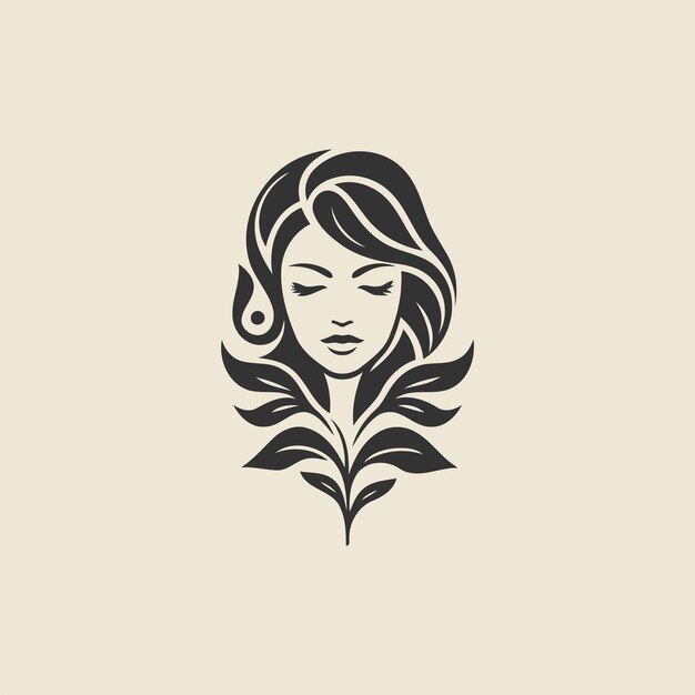 Beautiful women and leaves logo design vector template