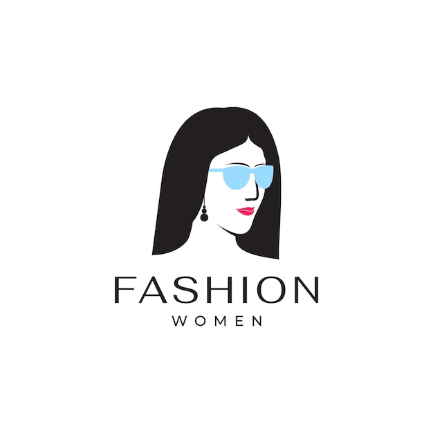 Beautiful women long hair red lips sunglasses fashion beauty care logo design vector icon illustration template