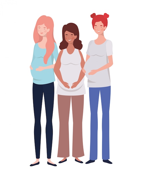 Vector beautiful women pregnant standing on white