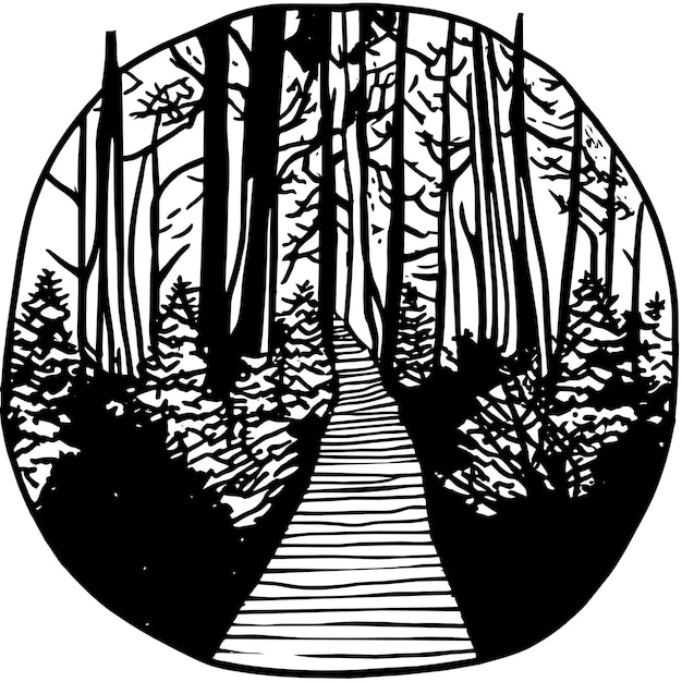 beautiful wooden pathway going the breathtaking colorful trees in a forest vector illustration