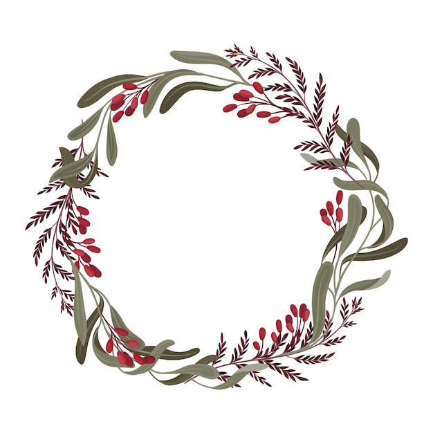 Beautiful wreath composed of berries and leaves vector illustration