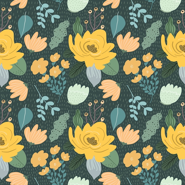 Beautiful yellow floral garden seamless pattern