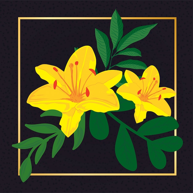 Vector beautiful yellow flower vintage leaf nature