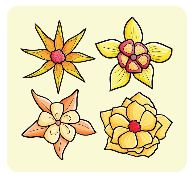 Beautiful yellow flowers cartoon collection