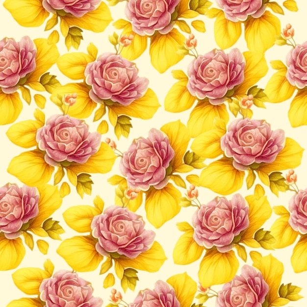 Vector beautiful yellow flowers watercolor seamless patterns