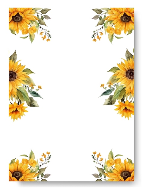 Beautiful yellow sunflower invitation card template border wedding invitation card set