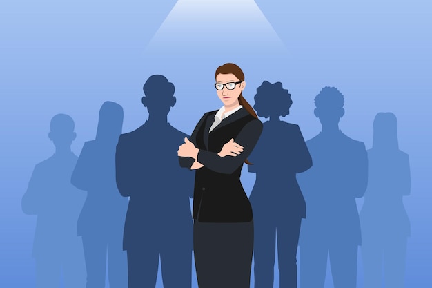 Vector beautiful young business woman folded arms and confident expression as a leader