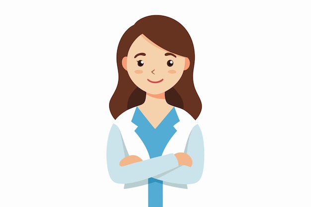 美しい若い女性医師 腕を交差した漫画イラスト