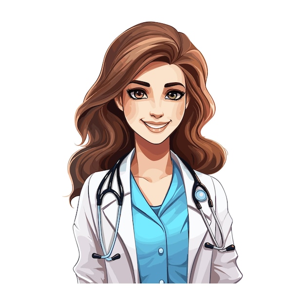 Vector beautiful young lady doctor cartoon vector illustration