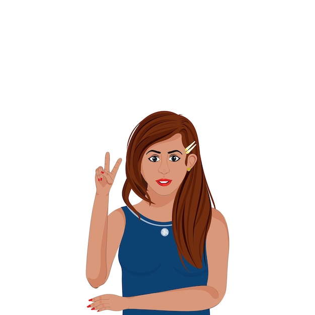 Vector beautiful young lady showing peace symbol on white background