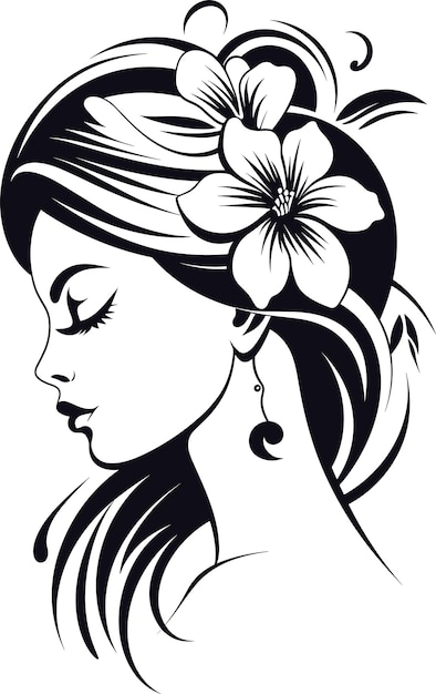 beautiful young portrait of a woman with flowers vector illustration on isolated background