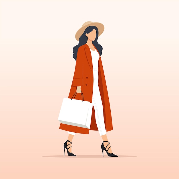 beautiful young woman after shopping holding shopping bags vector illustration