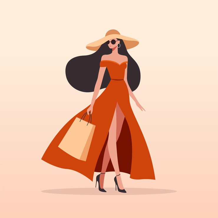 Vector beautiful young woman after shopping holding shopping bags vector illustration