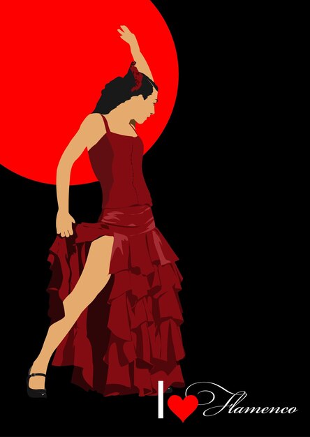 Vettore bella giovane donna che balla il flamenco vettore 3d illustrazione disegnata a mano